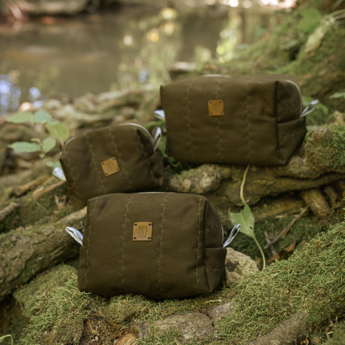 Embroidered Leaves Olive Pouch
