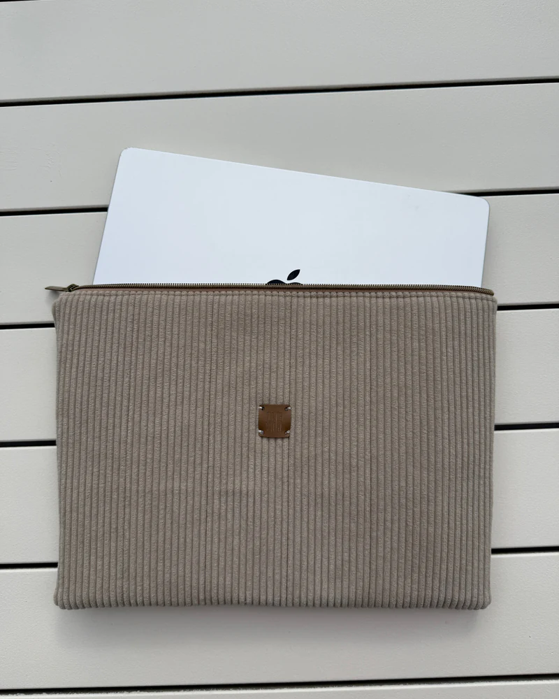 Beige Corduroy Laptop Sleeve – Orange Floral, view 1