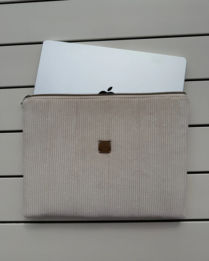 Cream Corduroy Laptop Sleeve – Beige Gingham, view 1