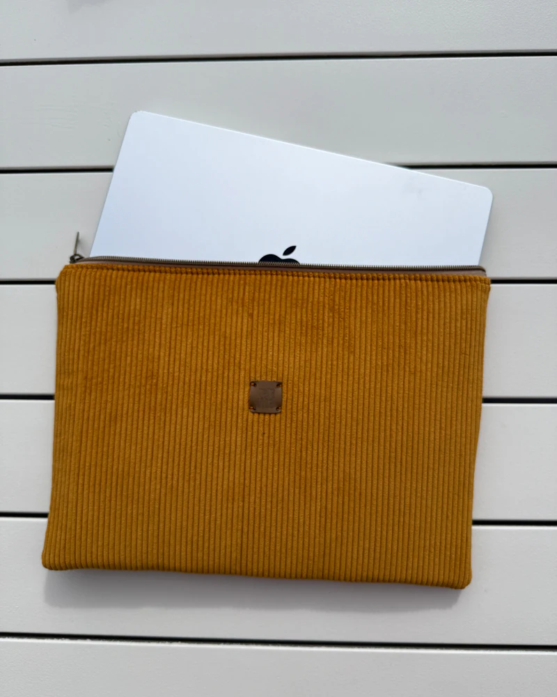 Mustard Corduroy Laptop Sleeve – Vintage Floral, view 1